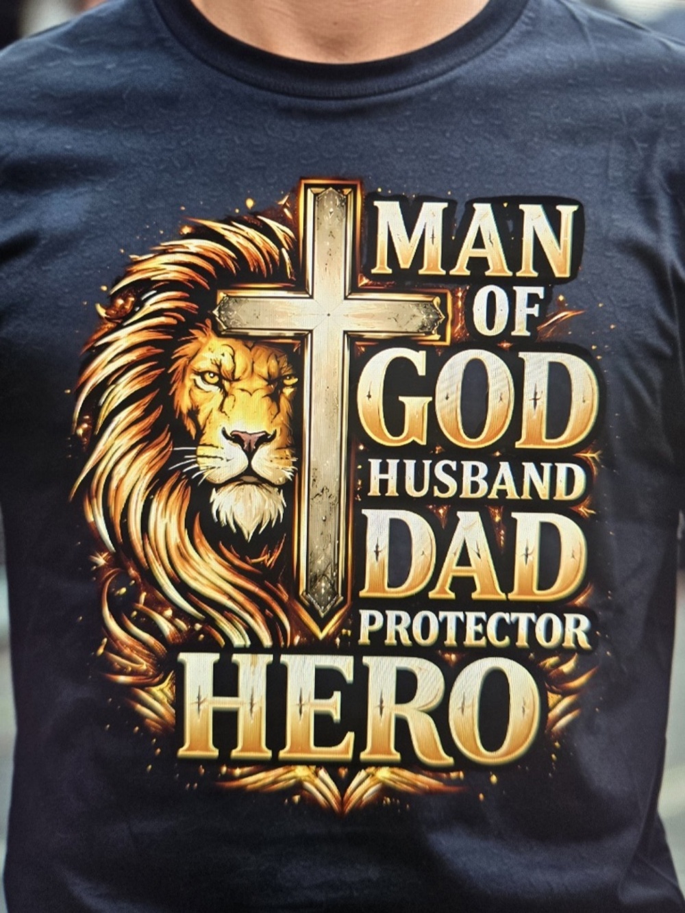 Man of God Men's T-Shirt Husband Dad Protector Hero Gift Size Large